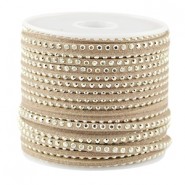 Imitatie suède 3mm met Strass goud Soft camel bruin